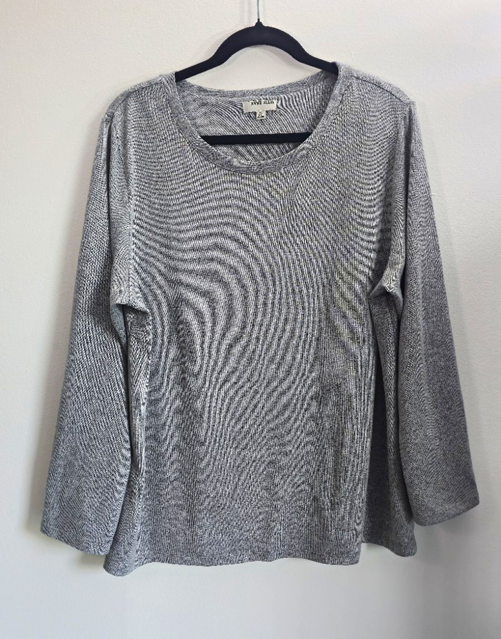 Anne Klein Women's Gray Solid Knit Scoop Neck 3/4 Sleeve Pullover Sweater 1X